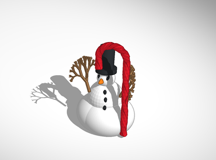 The Snowman In Top Hat With Candy Cane 3d printed https://tinkercad.com/things/3PeTLd2hUD9-the-snowman-candy-cane tinker it here