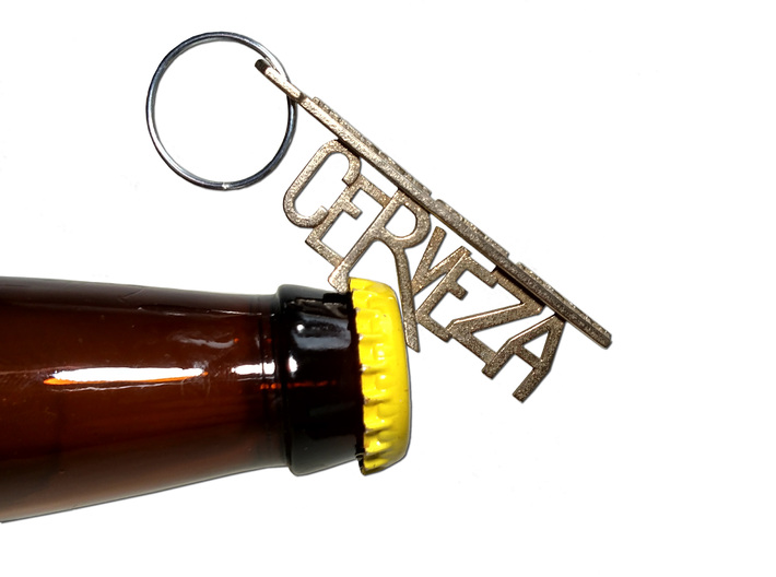 Cerveza Keychain Bottle Opener 3d printed Stainless Steel comes out Golden