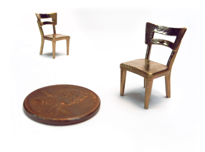 Pair of 1:48 Dog Bone Chairs 3d printed Printed in Raw Bronze