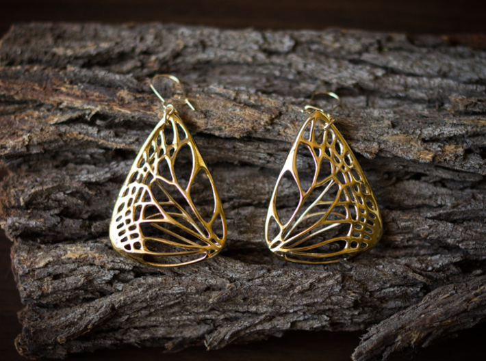 Metal Butterfly Earrings (L) 3d printed Material : Polished Brass