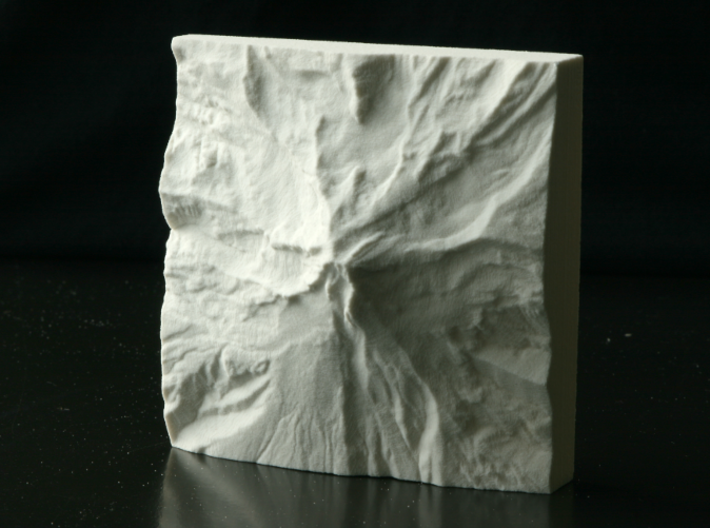 4'' Mt. Hood, Oregon, USA, Sandstone 3d printed Photo of actual model, viewed from above, North is up