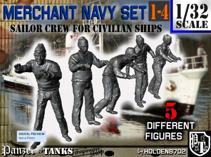 1-32 Merchant Navy Crew Set 1-4 3d printed