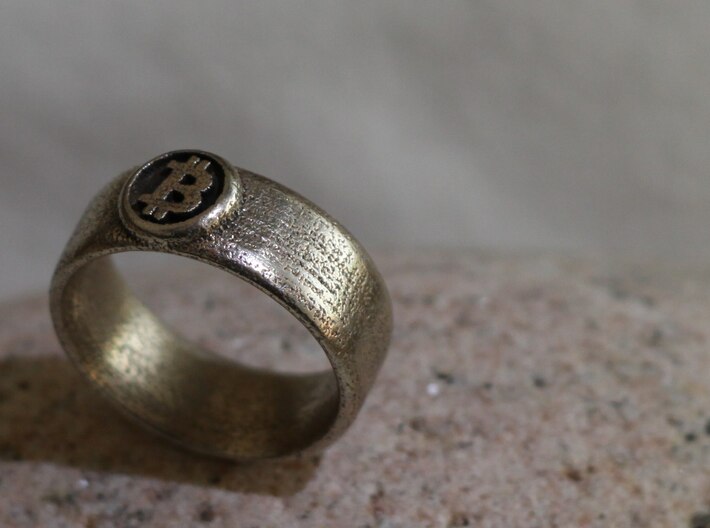 Bitcoin Ring (BTC) - Size 8.0 (U.S. 18.14mm dia) 3d printed Bitcoin Ring - Stainless steel [manually polished]