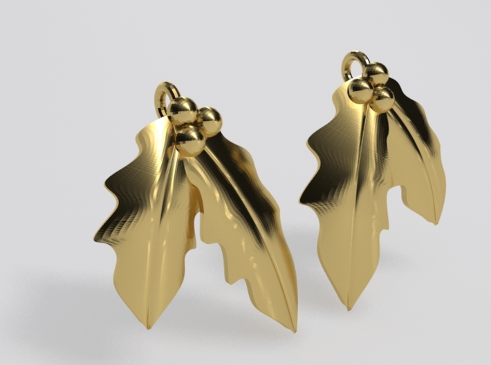 Holly Earrings 3d printed Sample brass render