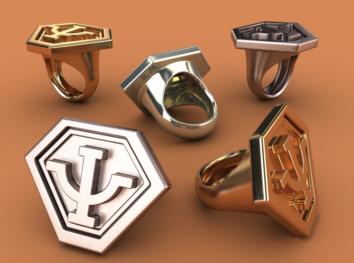 Babylon 5's Psy Corps Ring 3d printed Stainless steel, gold plated mate &amp; premium silver renderings