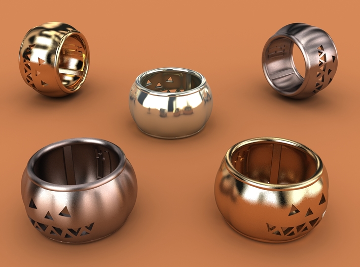 Pumpkin Ring 19mm 3d printed Stainless steel, gold plated mate &amp; premium silver renderings
