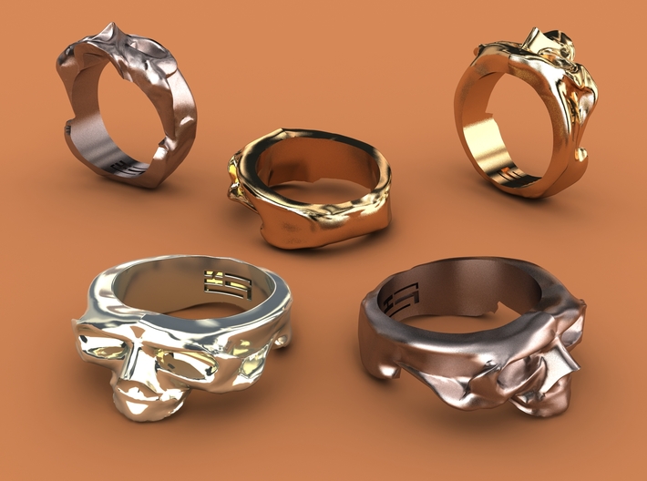 Splitted Skull Ring 3d printed Stainless steel, gold plated mate &amp; premium silver renderings