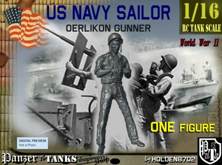 1-16 USN Sailor Oerlikon Gun-3 3d printed