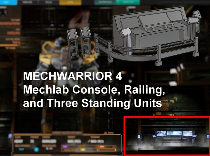 Mechwarrior 4 Mechlab Console and Railing 3d printed 