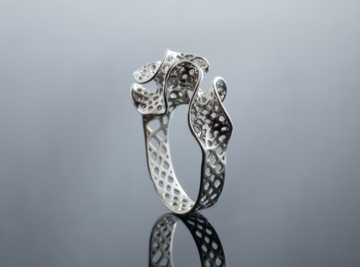 Silver Bryozoa Ring 3d printed