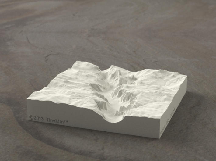 4'' Yosemite Valley, California, USA, Sandstone 3d printed Yosemite valley model rendered in Radiance, viewed from the West, past El Capitan and toward Half Dome.