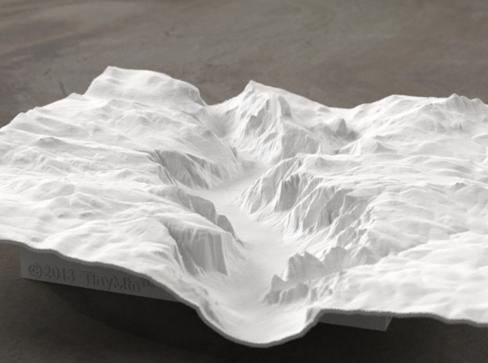 8'' Yosemite Valley Terrain Model, California, USA 3d printed Yosemite valley model rendered in Radiance, viewed from the West, past El Capitan and toward Half Dome.
