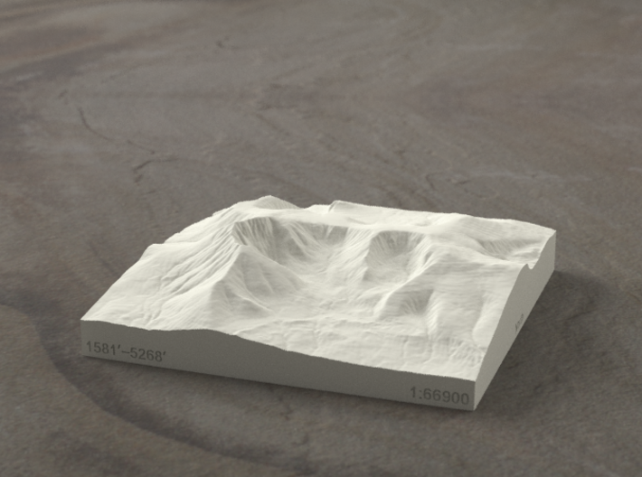 4'' Mt. Katahdin, Maine, USA, Sandstone 3d printed Radiance randering of model, looking West at Great Basin and Howe Peaks.