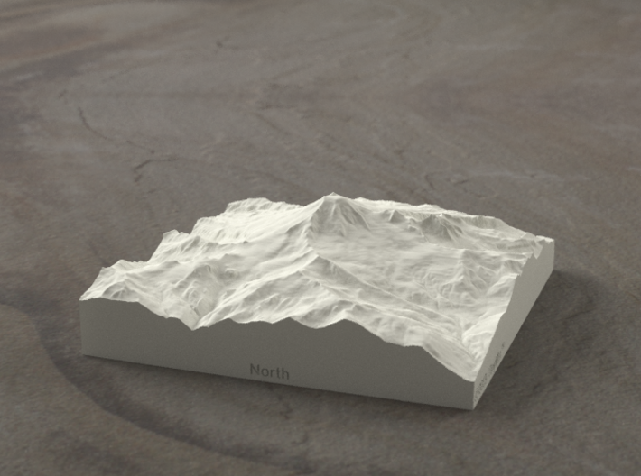 4'' Mt. Baker, Washington, USA, Sandstone 3d printed Radiance rendering of model data, viewed from the West