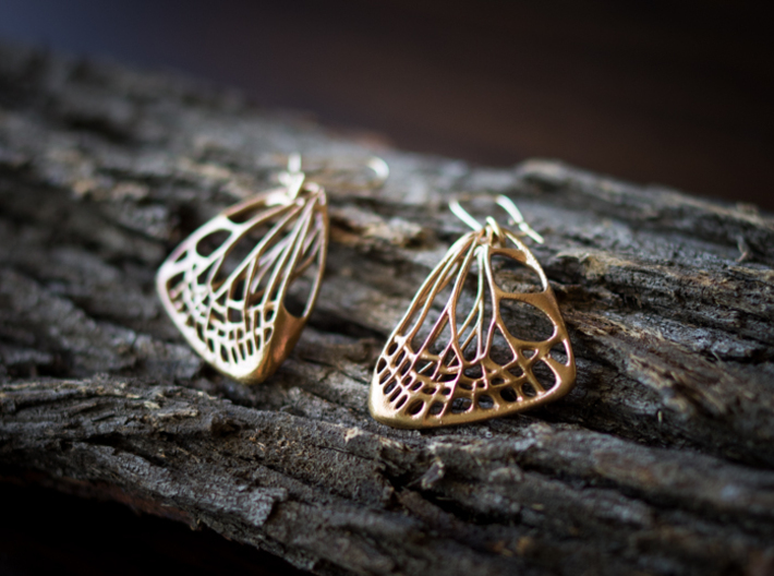 Butterfly Earrings (S) 3d printed Material: Raw Bronze