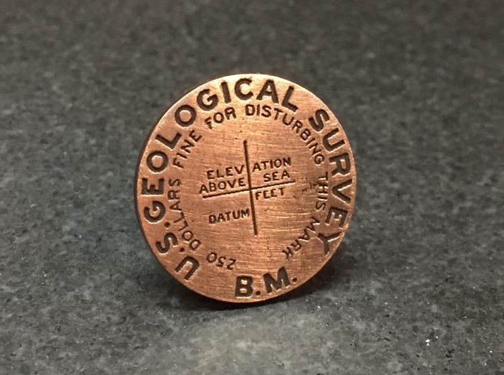 USGS BM 3d printed Raw Bronze with added patina and light polishing
