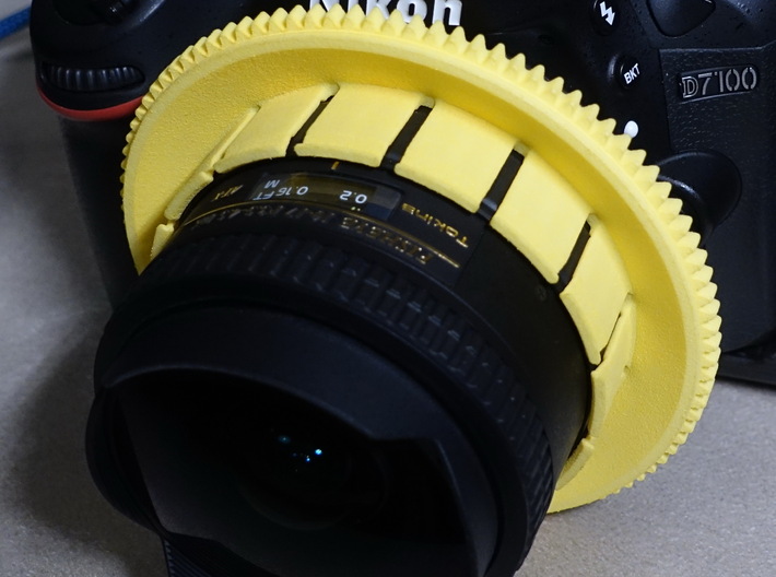 Nauticam Zoom Gear for Tokina AT-X 107 AF DX Fishe 3d printed mounted on lens