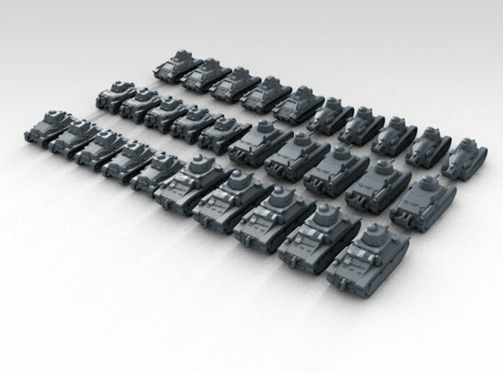 1:700 WW2 French Tank Set Various (30) 3d printed Render showing product detail