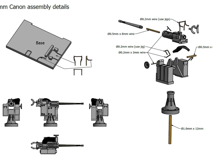 25mm Cannon kit x 1 - 1/96 3d printed Assembly details