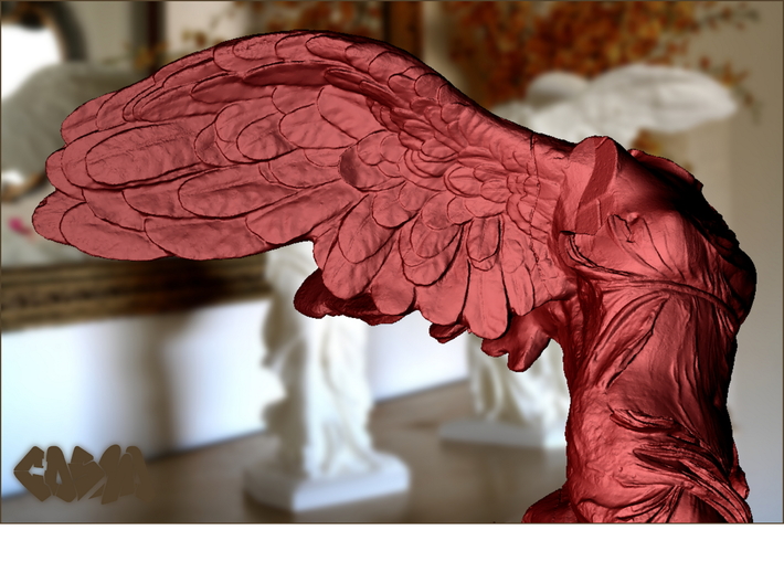 Winged Victory (5" tall) 3d printed Winged Victory of Samothrace (computer rendering, shown in red for contrast)