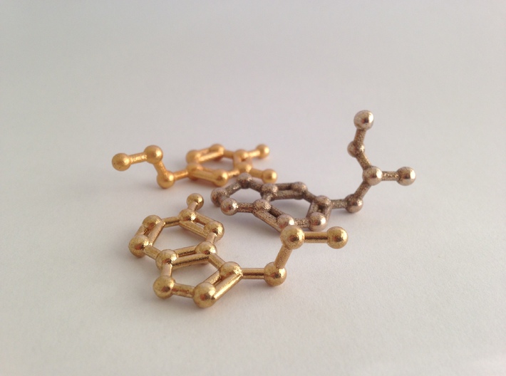 Dopamine Molecule Keychain 3d printed MDMA molecule in stainless steel, dopamine in raw brass