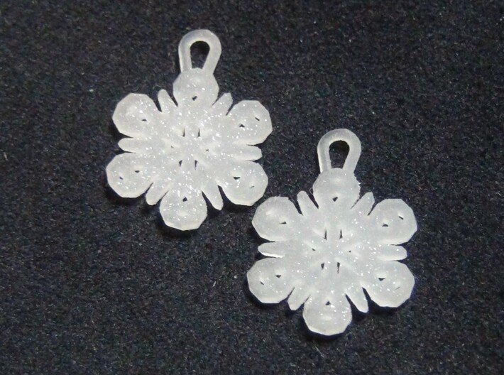 Small Snowflake Earrings 3d printed Small Snowflake Earrings in Sparkling Frosted Ultra Detail