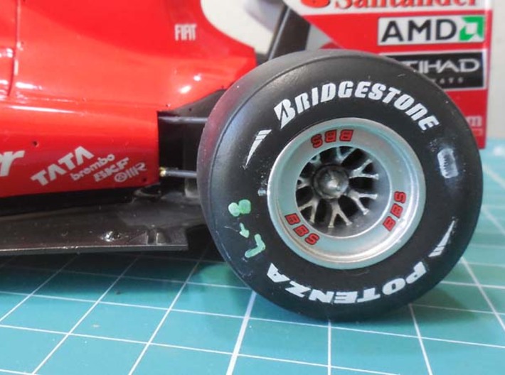 Ferrari F10, F150 Wheels 3d printed rear wheel installed in the finished model