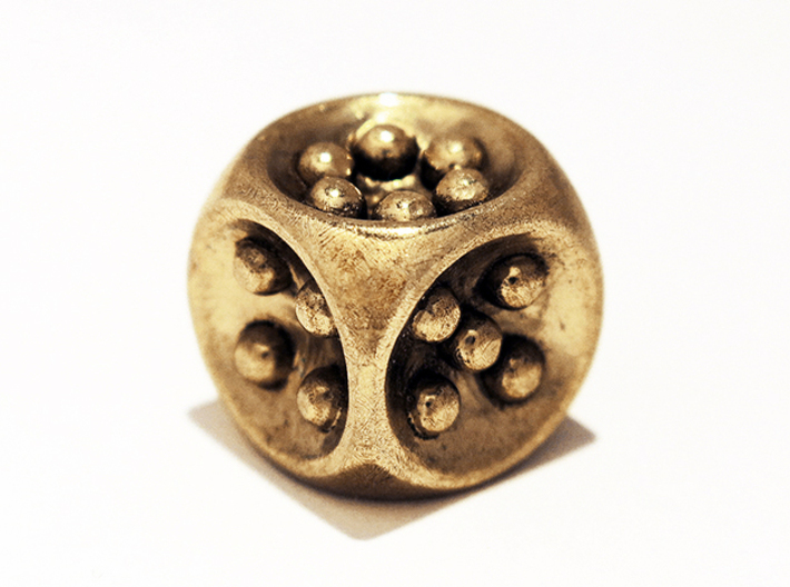 Gravity D6 3d printed Polished Brass