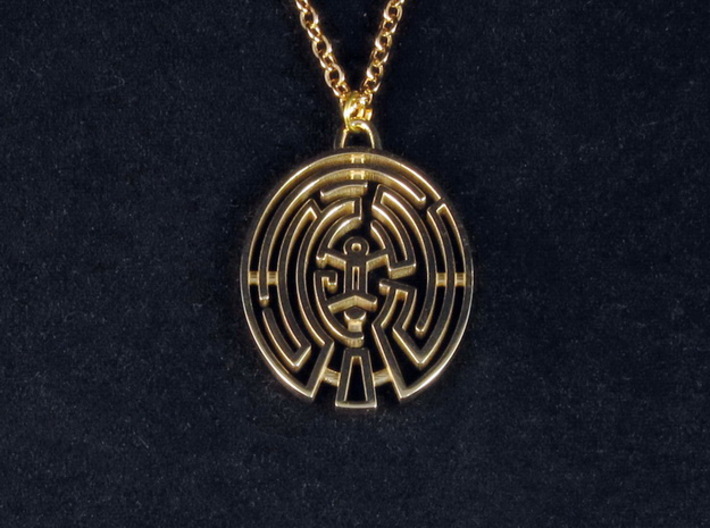 WestWorld Maze Pendant 3d printed Polished Brass