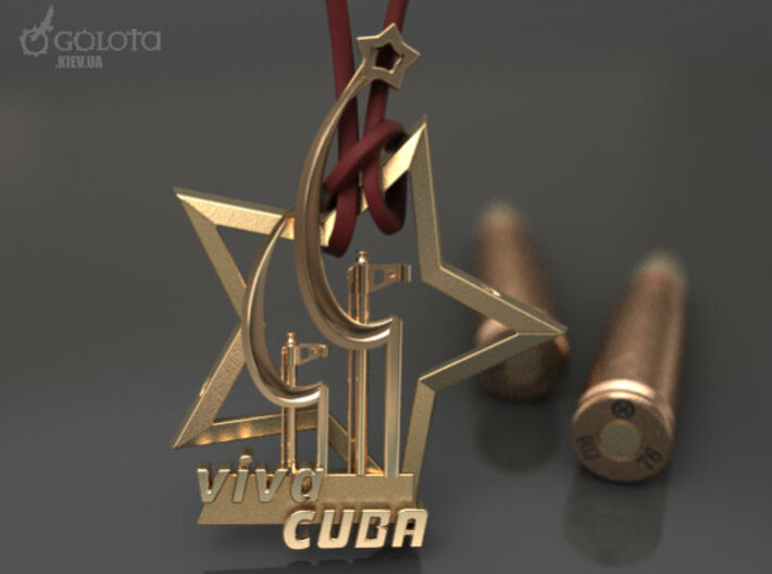 Viva Revolution - original pendant Pin  badge 3d printed Viva_Cuba_badge gold