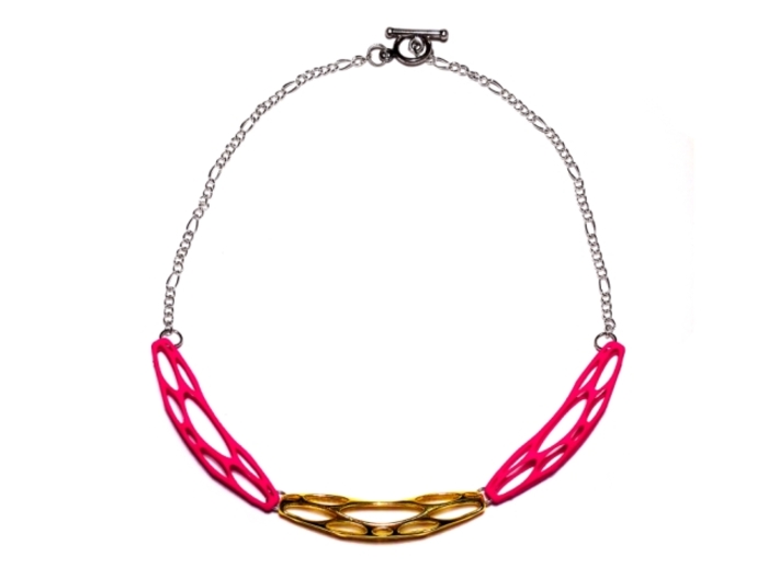 FutureForm Necklace 3d printed Gold Plated Brass + Hot Pink Strong &amp; Flexible Polished