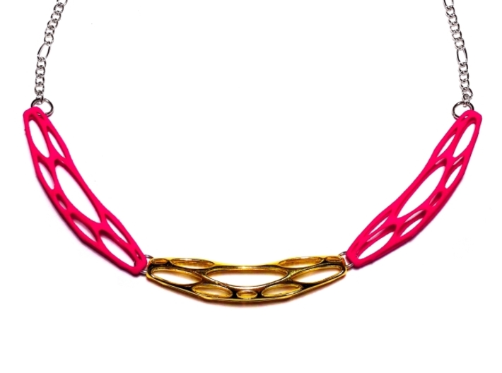 FutureForm Necklace 3d printed Polished Brass + Hot Pink Strong &amp; Flexible Polished
