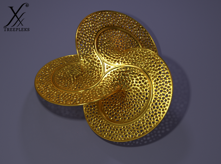 Trefoil Soap Film 3d printed Polished brass, cycle render.