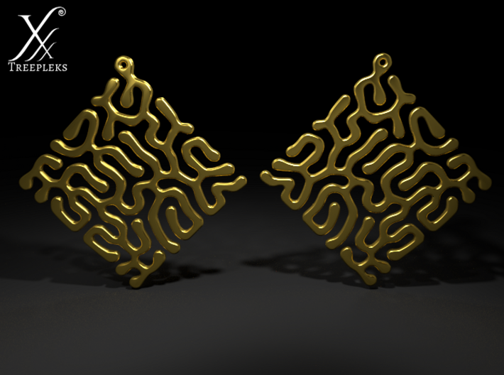 Reacting Earrings 3d printed Cycle render. Gold metal.