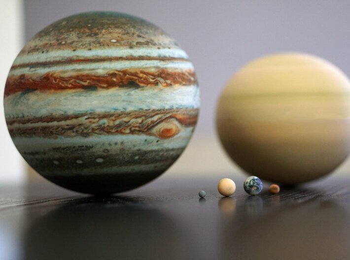 The 8 planets to scale, 1:1.5 billion 3d printed
