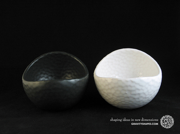 Porcelain Plant-pot in Golfball-Look (large round) 3d printed Matte Black and Gloss White - Size large