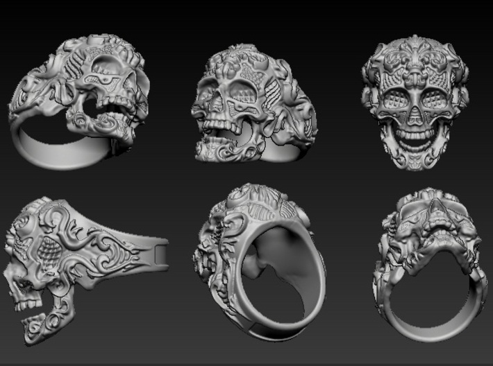 Filigree Skull Ring 3d printed 