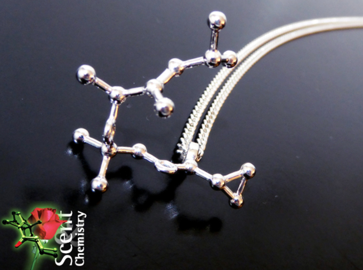 Sylkolide 3d printed Detailed view of the Sylkolide pendant on a rhodinated 2.4 mm curb-chain necklace.