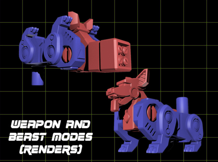 Sir Missilebottom (Corgi) Transforming Weaponoid 3d printed render showing both modes