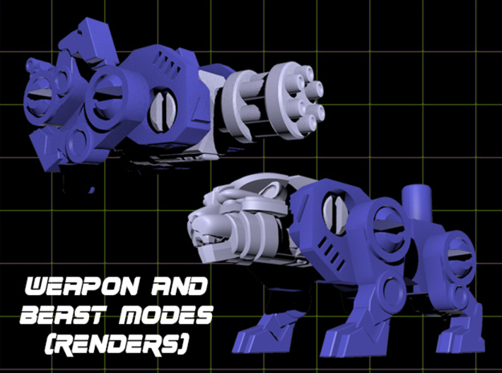 Catling Gun (Lion/Tiger) Transforming Weaponoid  3d printed Render of figure in both modes