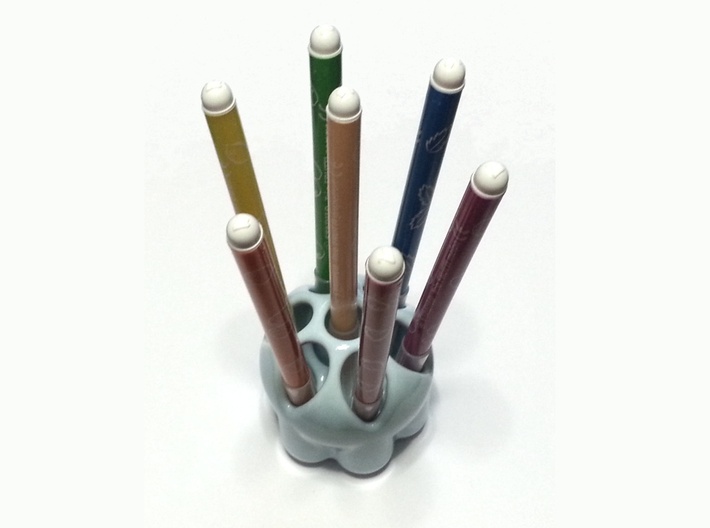 Seven Pen Holder 3d printed in Ceramics with 7 pens (pens not uncluded)