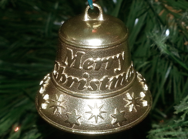 Merry Christmas Bell - Working Ringer Interlocking 3d printed A photo of Raw Brass.