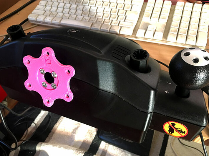 GT Force Pro Steering Wheel to 70mm Bolt Adapter 3d printed GT Force Pro with 70mm adapter attached