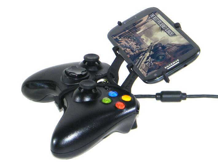 Controller mount for Xbox 360 &amp; QMobile Noir LT250 3d printed Side View - A Samsung Galaxy S3 and a black Xbox 360 controller