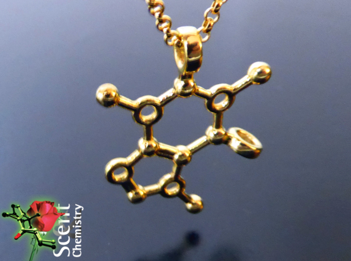 Caffeine 3d printed  Caffeine pendant dangling in alternative attachment on an 18k gold-plated Thomas Sabo Charm Club necklace.