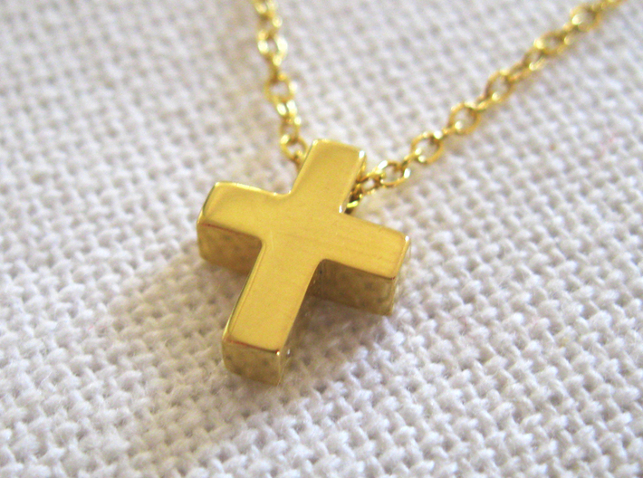 Small Simple Cross Pendant 3d printed 18k Gold Plated