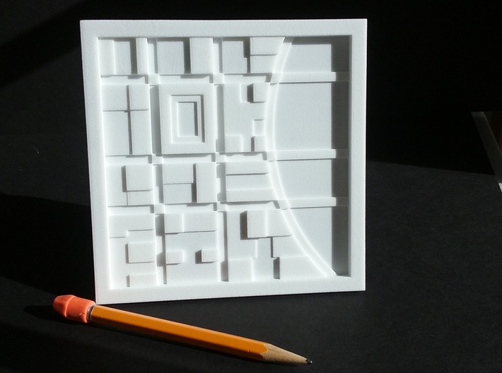 River City - abstract map 3d printed Abstract map relief sculpture of a city with a river