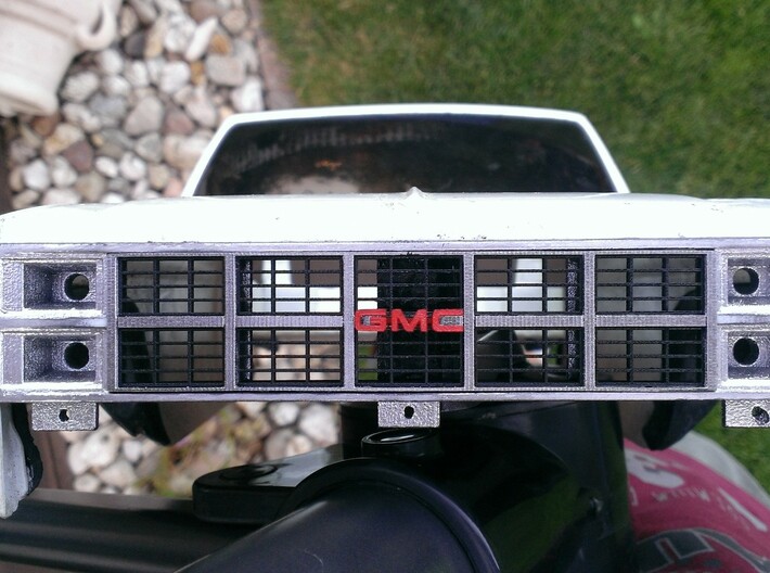 1982 GMC Grille for Tamiya Clodbuster (1/4) 3d printed Complete grille (all four parts) painted and installed on Tamiya Clodbuster body