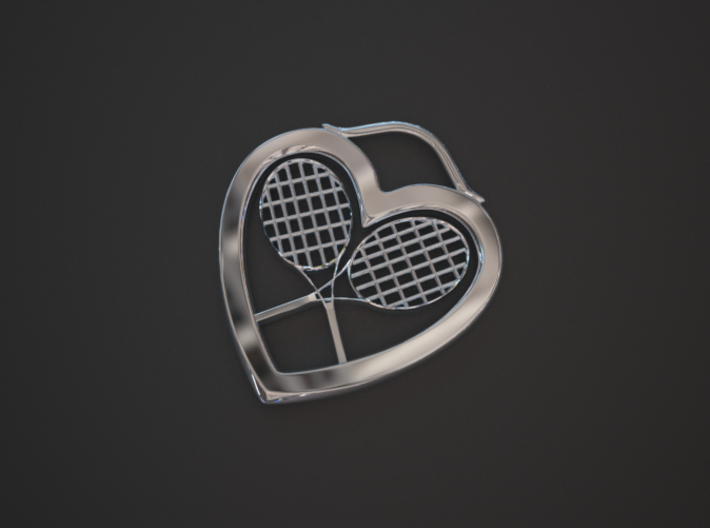 Heart And Tennis Rackets 3d printed Silver pendant, heart and rackets