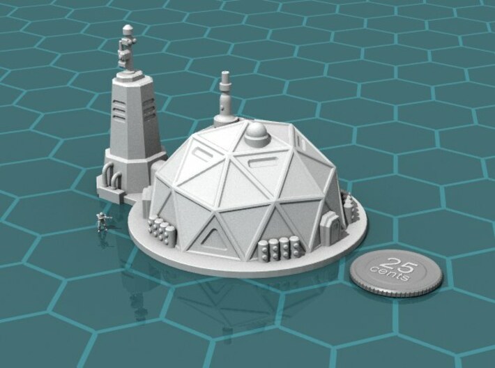 Prefab Dome 3d printed Render of the model, with a virtual quarter for scale.